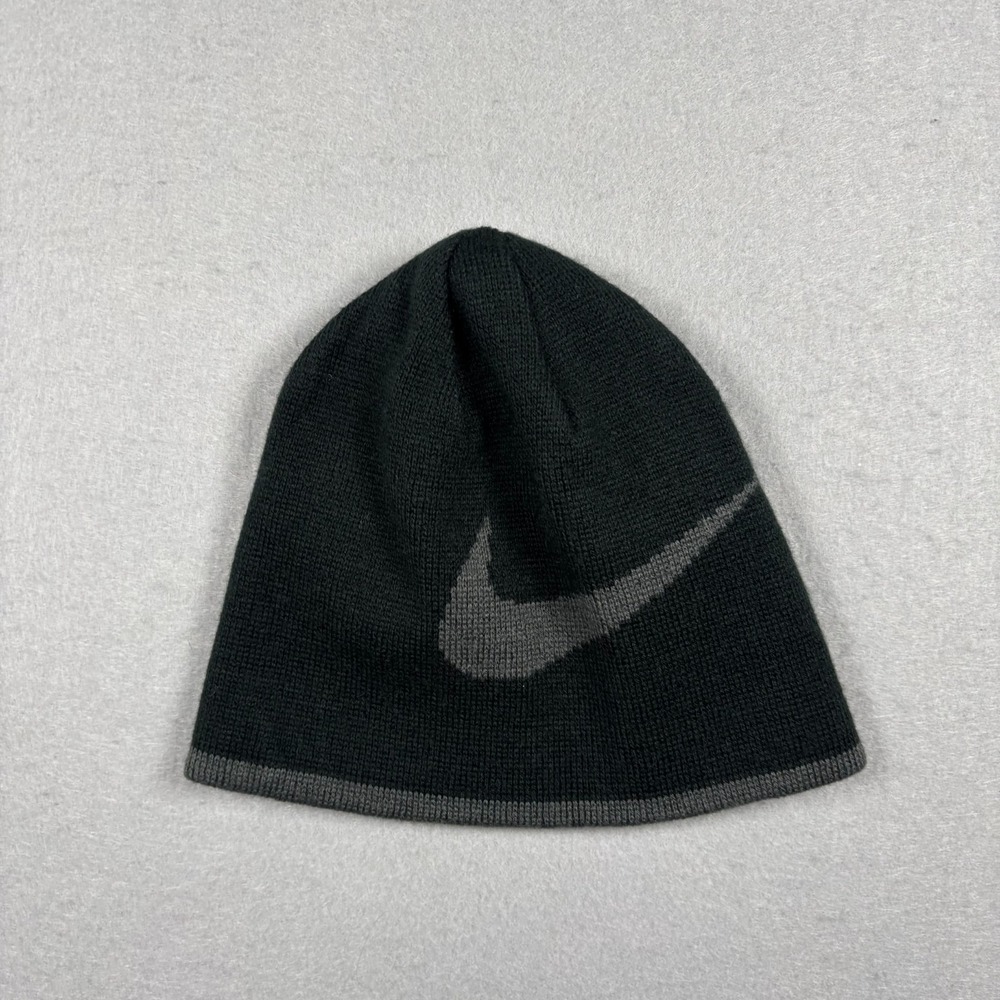 Nike Youth Reversible Beanie Winter Black Gray Ski Snowboard Hat Cap Little Kids